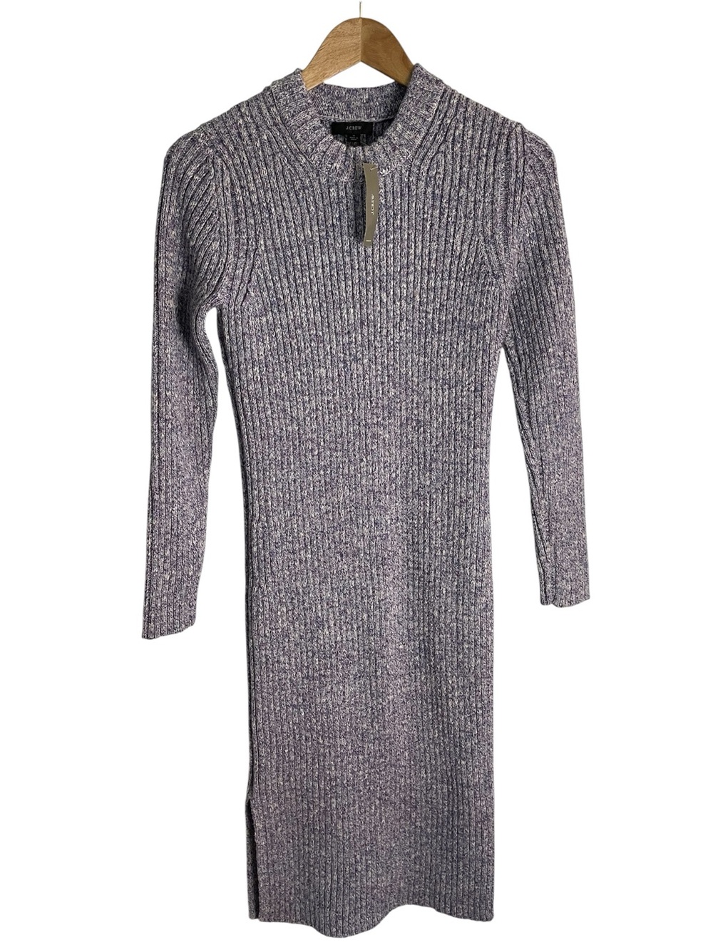 J. Crew Heathered Gray/Lavendar Ribbed Long-Sleeve Sweater Dress Size Small